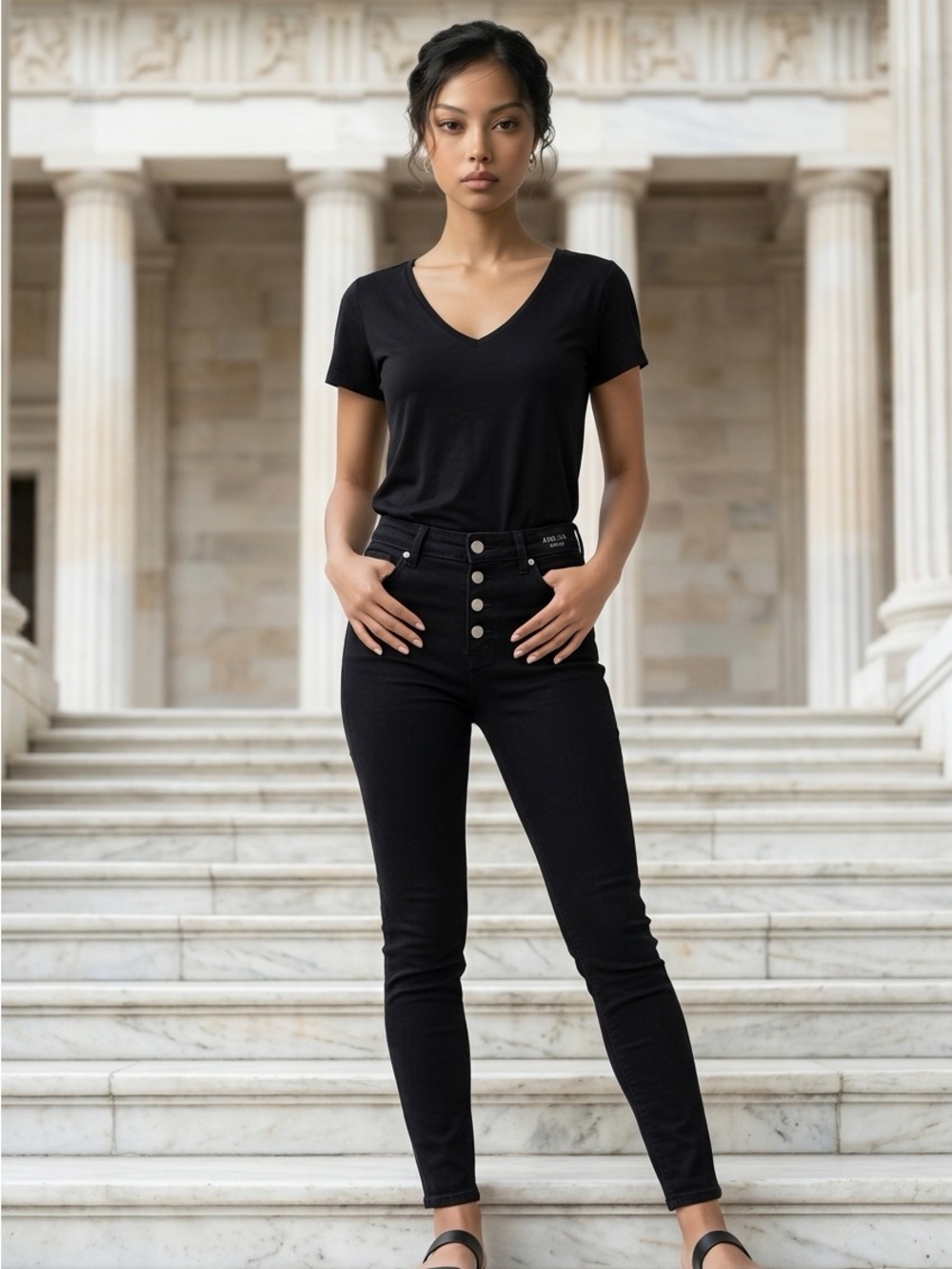Tahari Womens 14W Black Jeans Amelia Button Fly Skinny Stretch Rayon Denim $98
